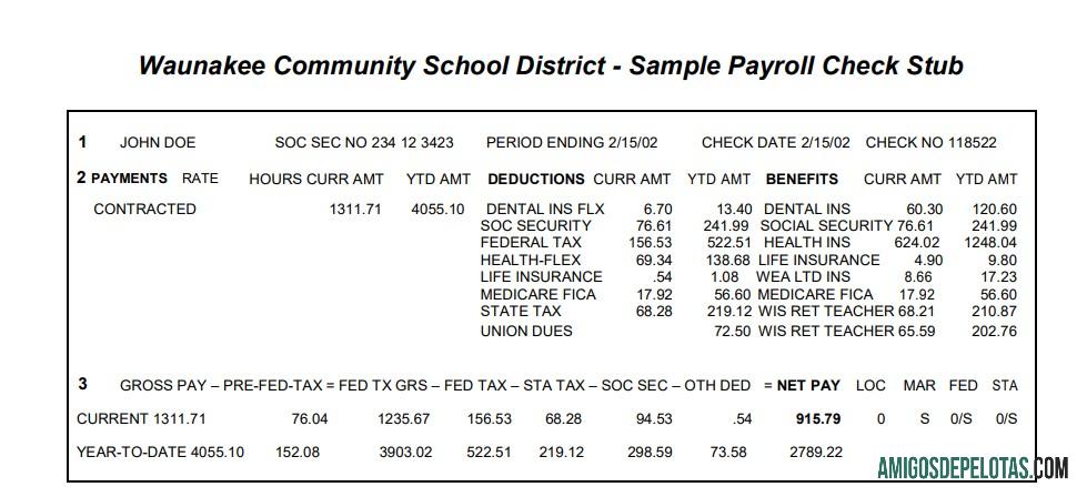 Imprimível Modelo Word e PDF do esboço da folha de pagamento do distrito escolar da comunidade de Waunakee